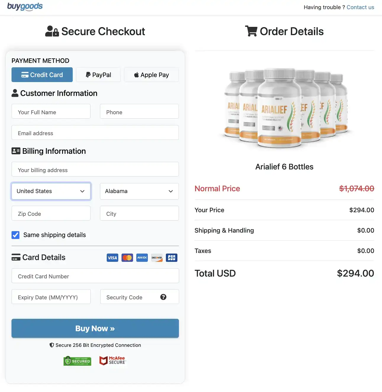 Arialief Order Page